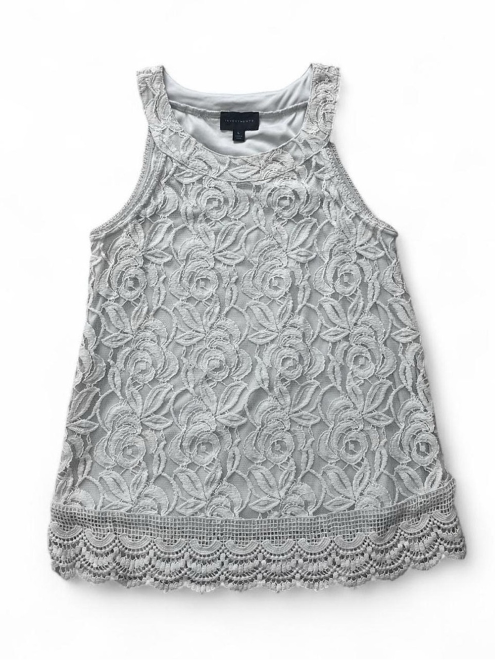 Investments Sleeveless Lace Tank Top - Light Gray Size L